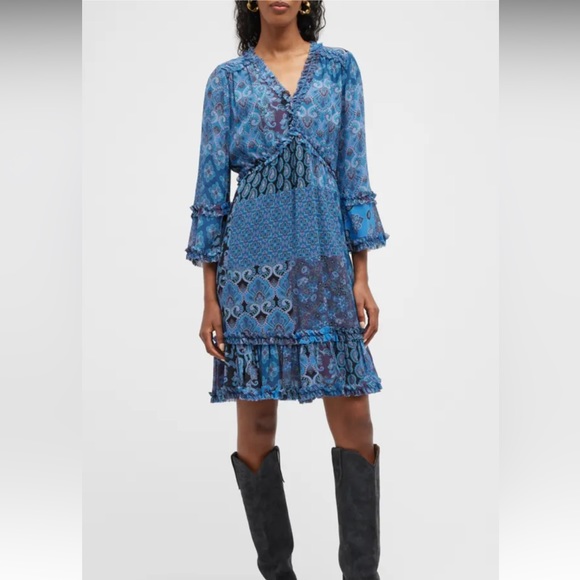 Kobi Halperin Emilee Patchwork Print Dress in Midnight Blue New With Tags Small - Picture 6 of 13